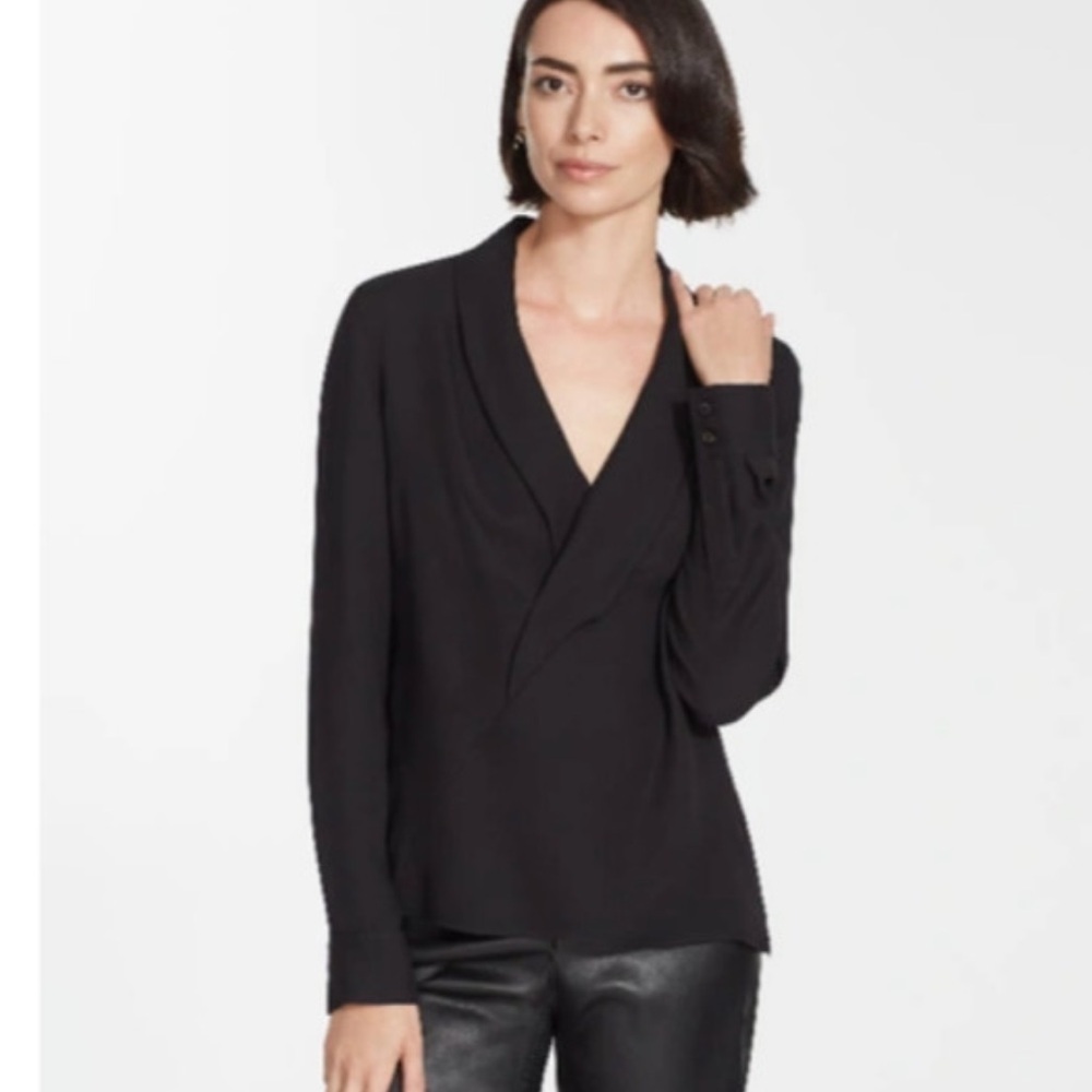 Lafayette 148 Carita Blouse Silk Black Size Small